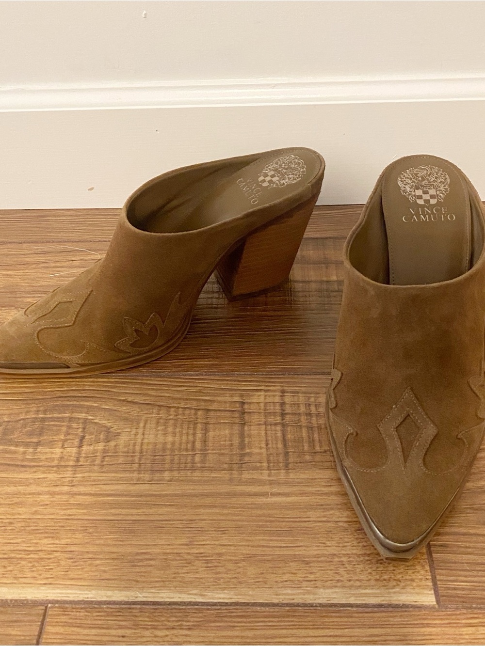 Vince Camuto Brown Suede Pointed-Toe Heeled Mules